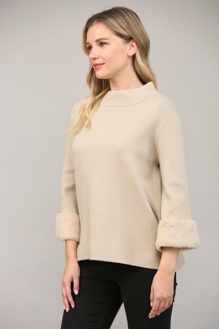Fur Trim Mock Neck Product Image