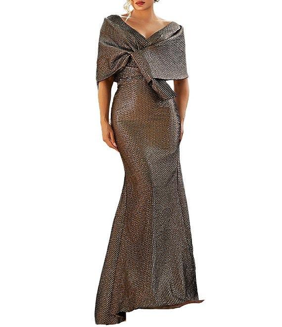 Terani Couture Shimmer Off-The-Shoulder V-Neck Gown Product Image