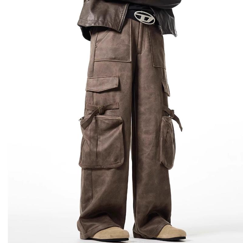 Vintage Coffee Washed Pocket Casual Cargo Pants Product Image