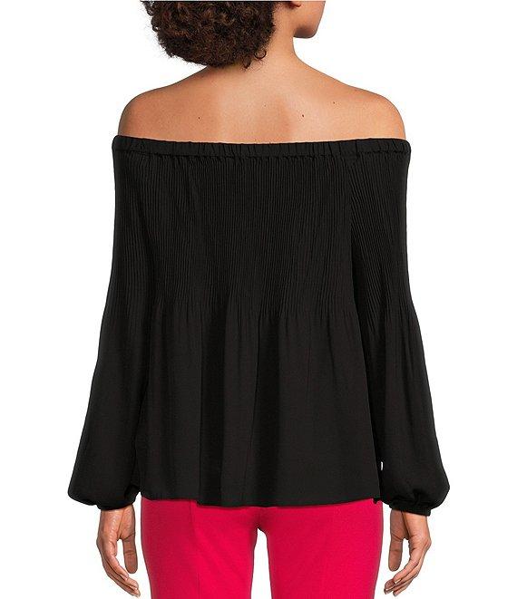 MICHAEL Michael Kors Crepe Pleated Off-the-Shoulder Blouse Product Image