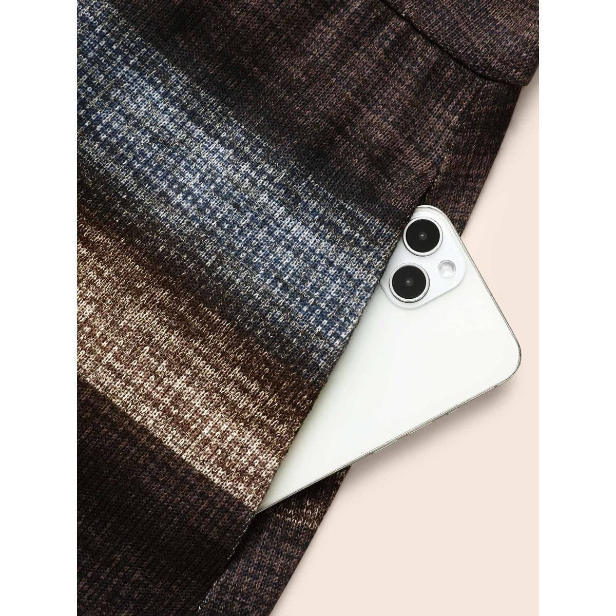 Plus Size Ombre Contrast Lantern Sleeve Midi Dress DarkBrown Women Casual Texture Round Neck Long Sleeve Curvy BloomChic 26/4X Product Image