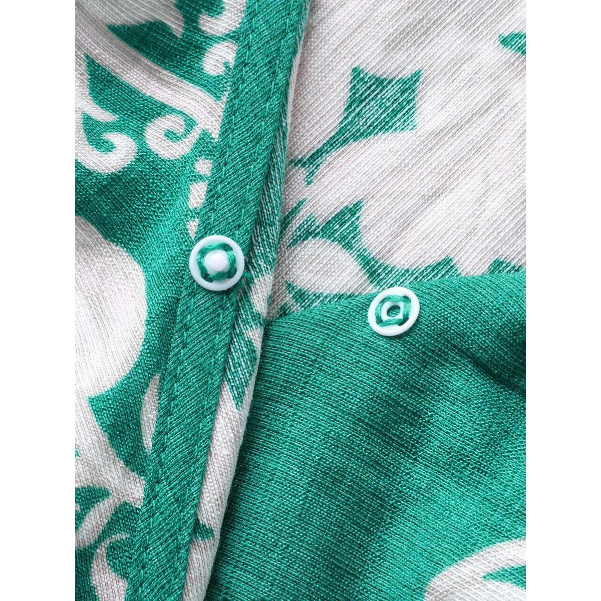 Plus Size Rayon Boho Print Slit Pockets Midi Dress Emerald Women Overlap Collar Short sleeve Curvy BloomChic 26/4X Product Image