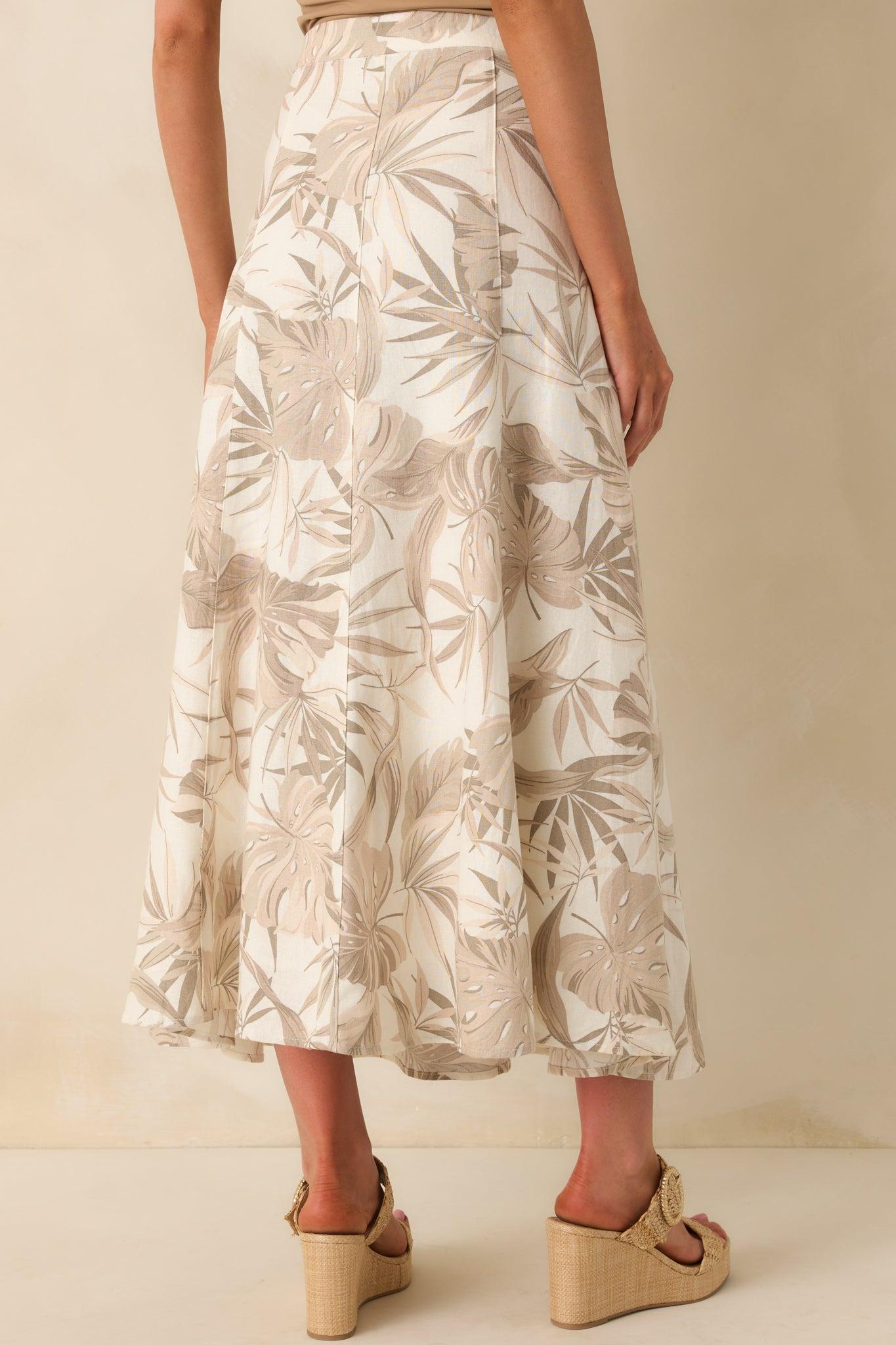 Wave Of Elegance Sandstone Tropical Print Maxi Skirt Product Image