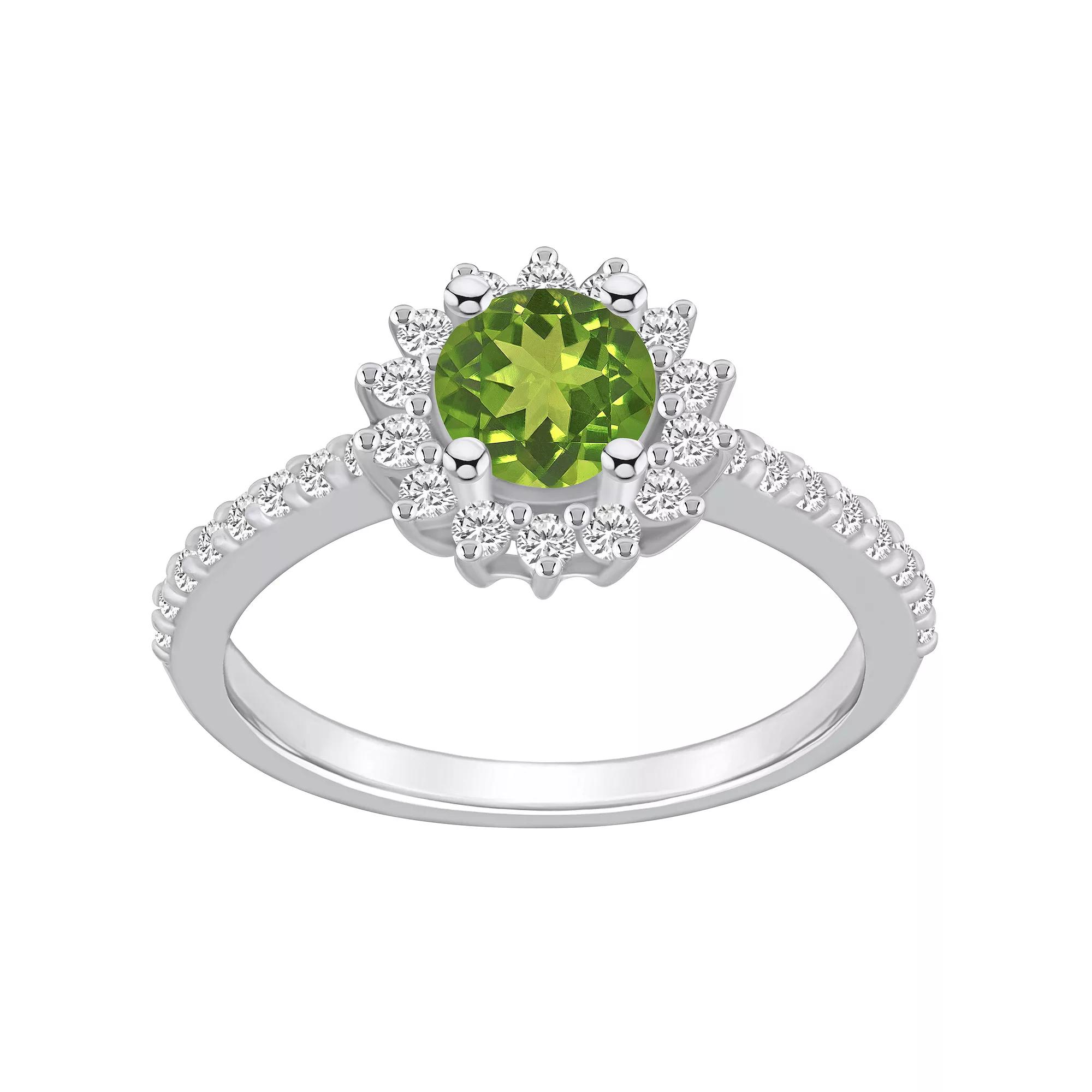 Alyson Layne 14k White Gold Peridot & 1/2 Carat T.W. Diamond Halo Ring, Women's, Size: 5, Green Product Image