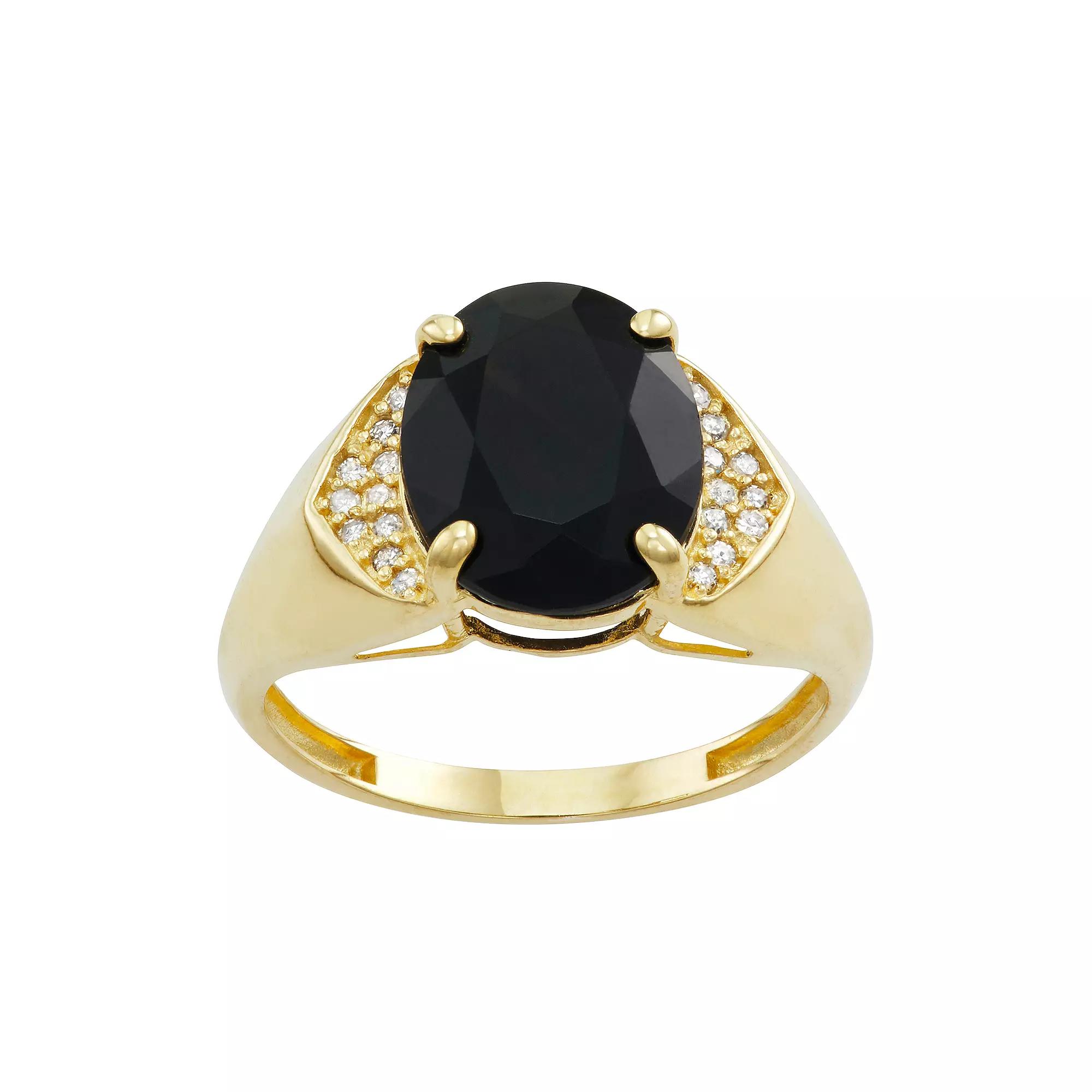 Tiara 10k Gold Onyx and Diamond Ring, Womens Product Image