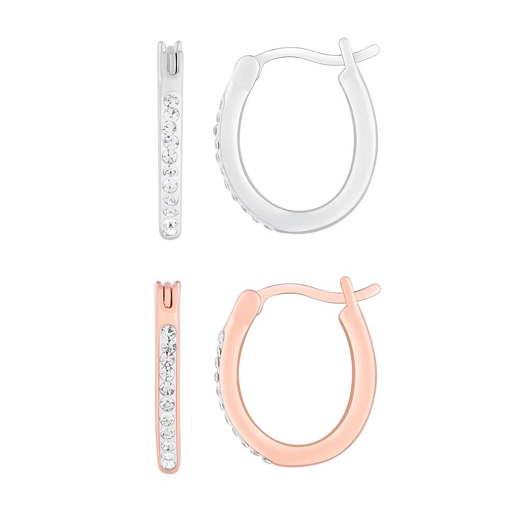Chrystina Crystal Oval Hoop Earring 2-piece Set, Women's, Silver Tone Rose Product Image