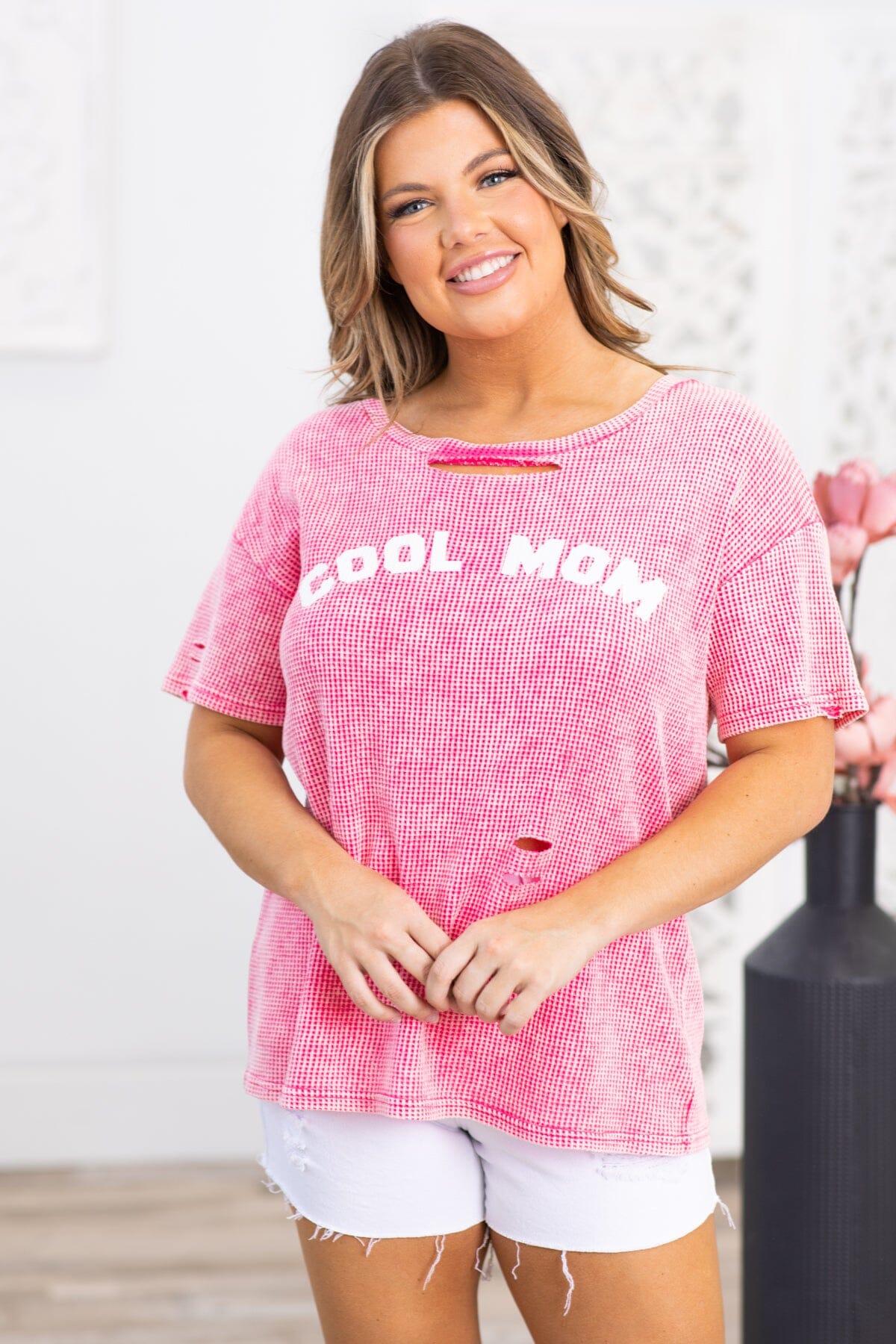 Hot Pink Washed Cool Mom Graphic Top Product Image