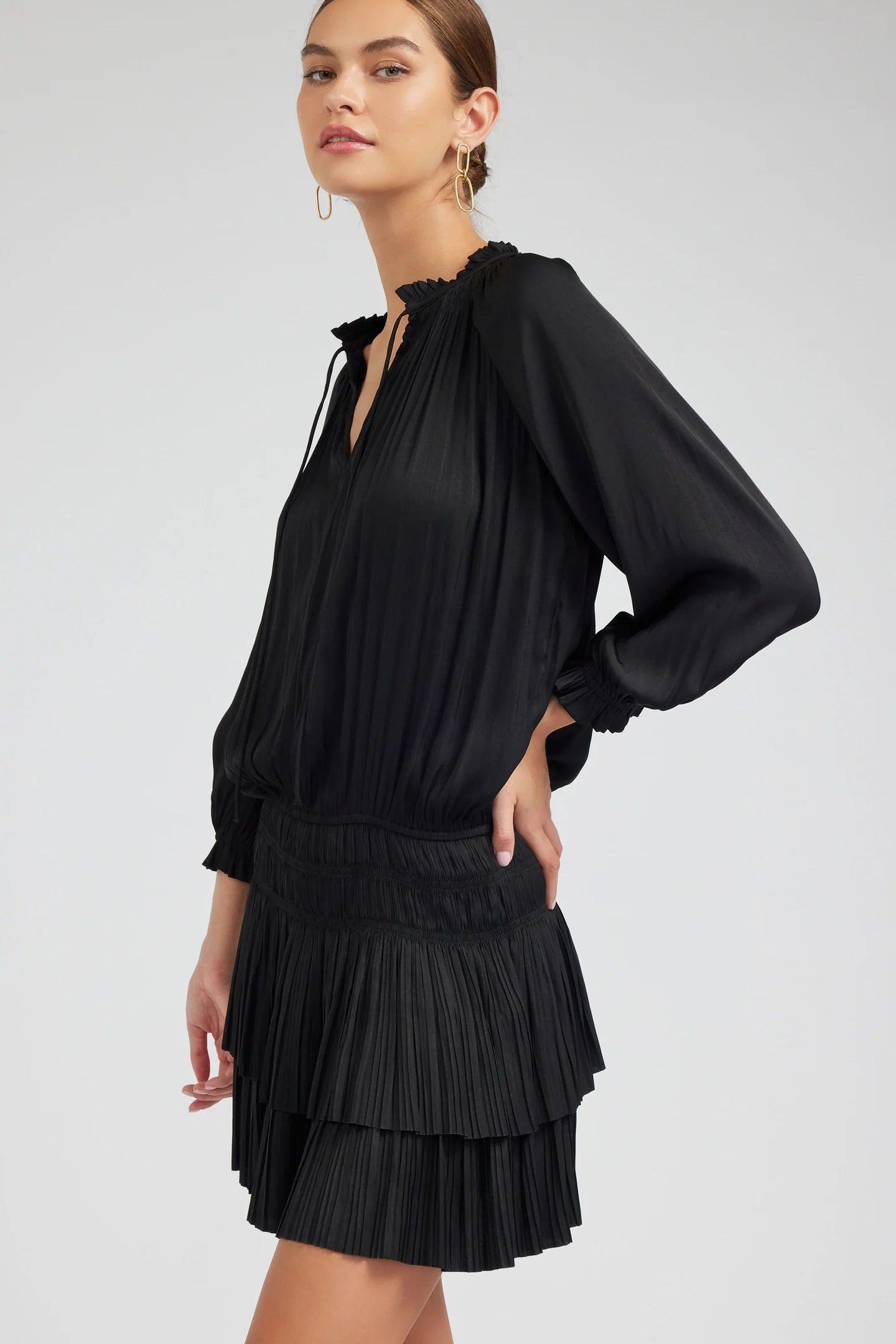 Pleated 3/4 Sleeve Mini Dress Product Image