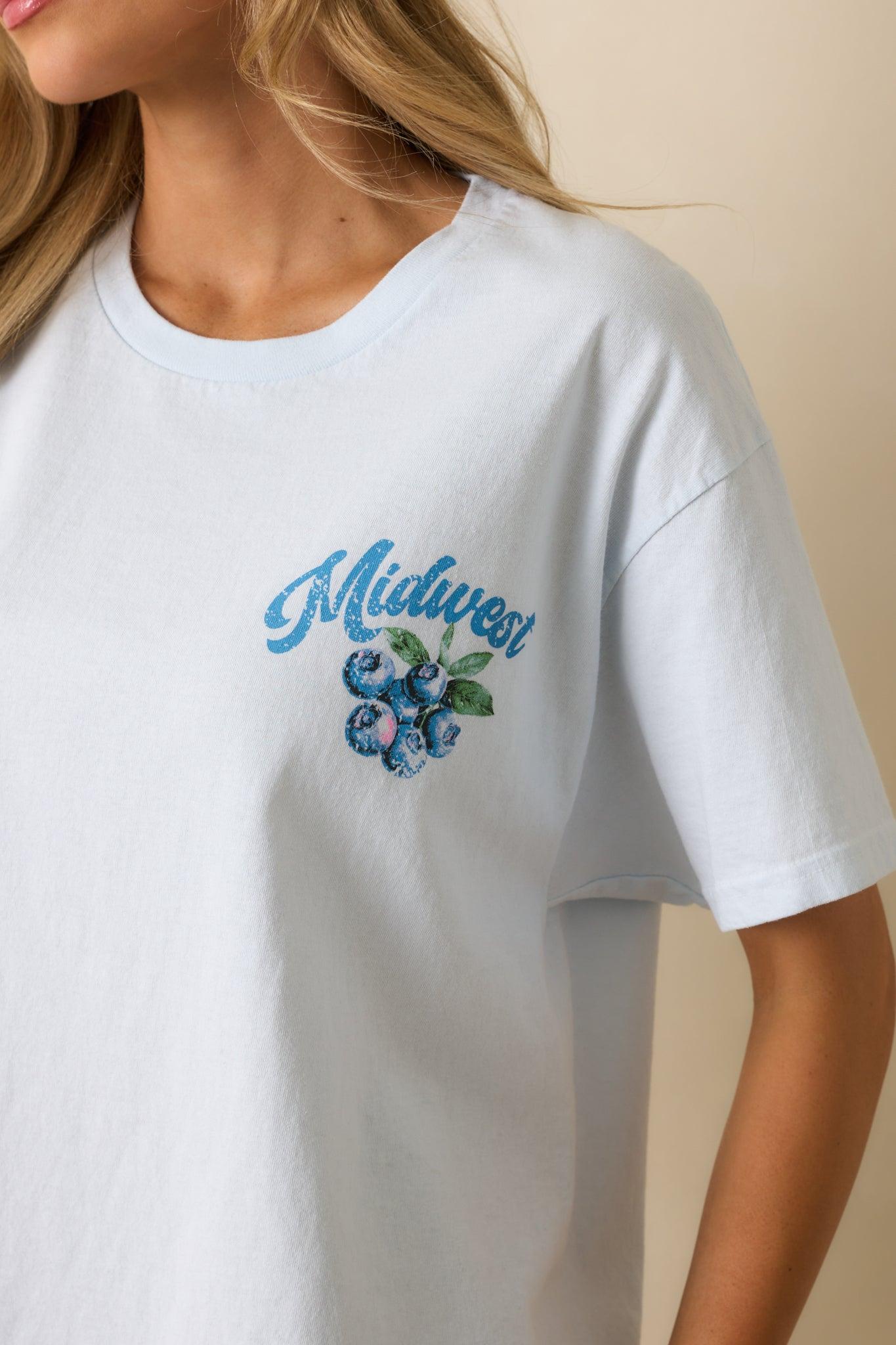Midwest Is Best Sky Blue Cotton Blueberry Graphic Tee L/XL / Sky Blue Product Image