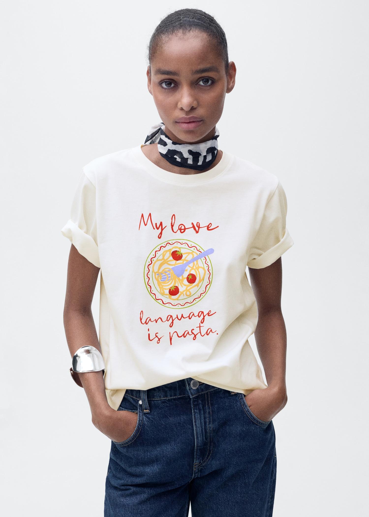 Short-sleeved printed t-shirt - Women | MANGO USA Product Image