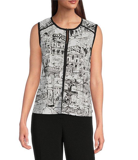 KARL LAGERFELD PARIS Knit Matte Jersey Round Neck Sleeveless Top Product Image