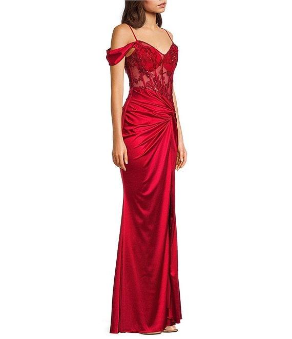 B. Darlin Sweetheart Neck Off The Shoulder Corset Knot Front Dress Product Image