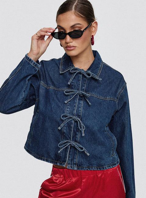 Good On You Bow Detail Jacket Blue Denim Product Image