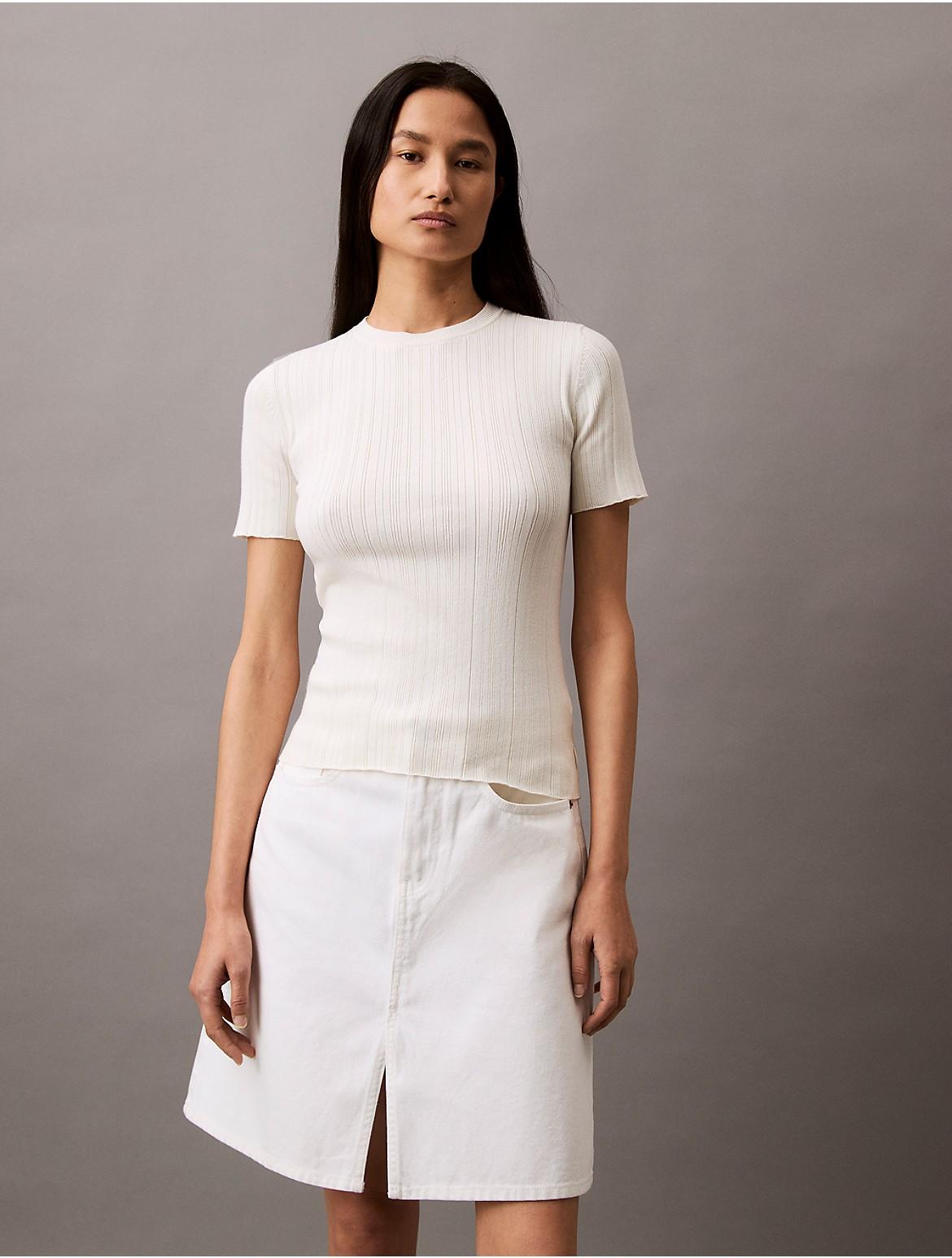 Calvin Klein Womens Variegated Rib Slim T-Shirt - White Product Image