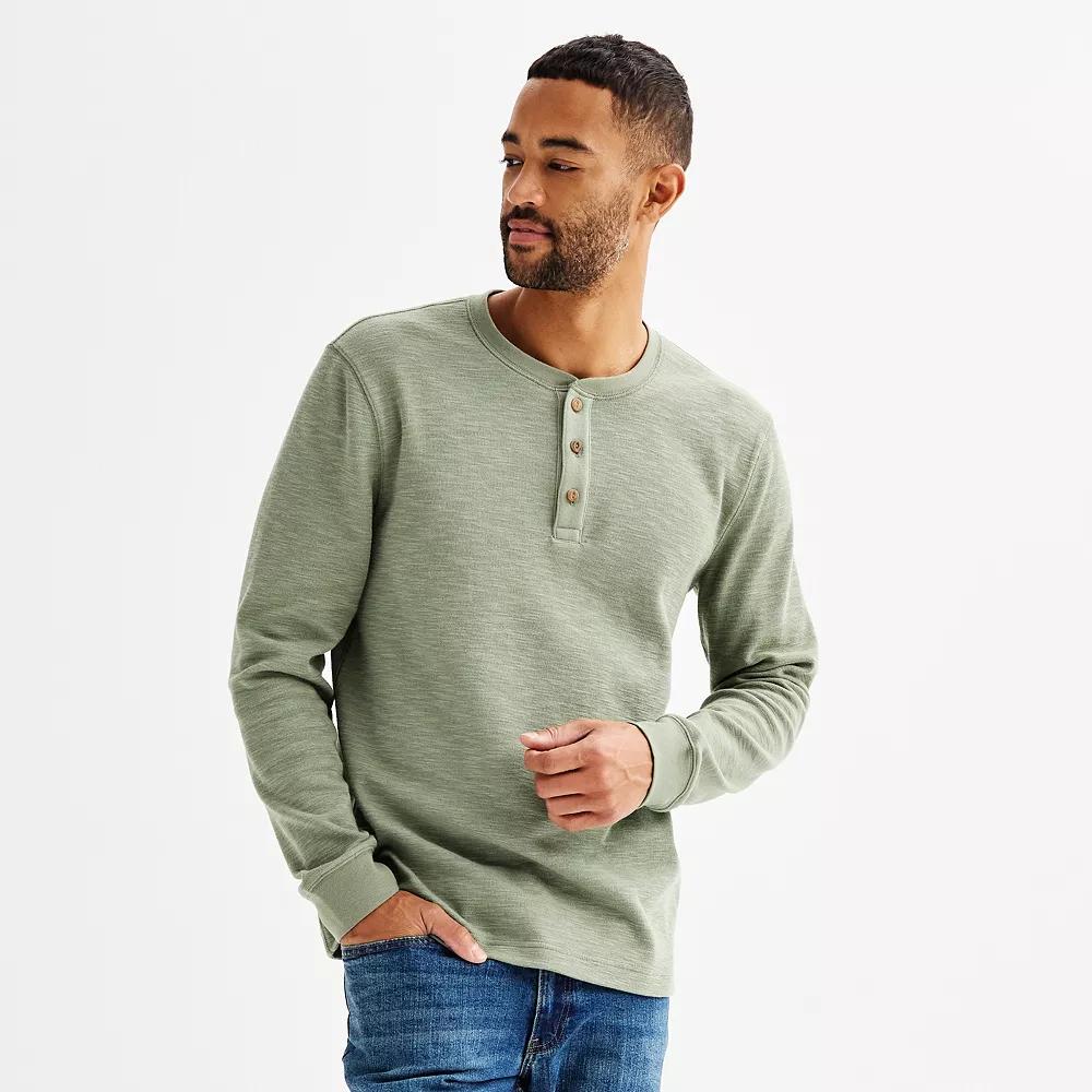Mens Sonoma Goods For Life Long Sleeve Textured Henley Tee Green Product Image