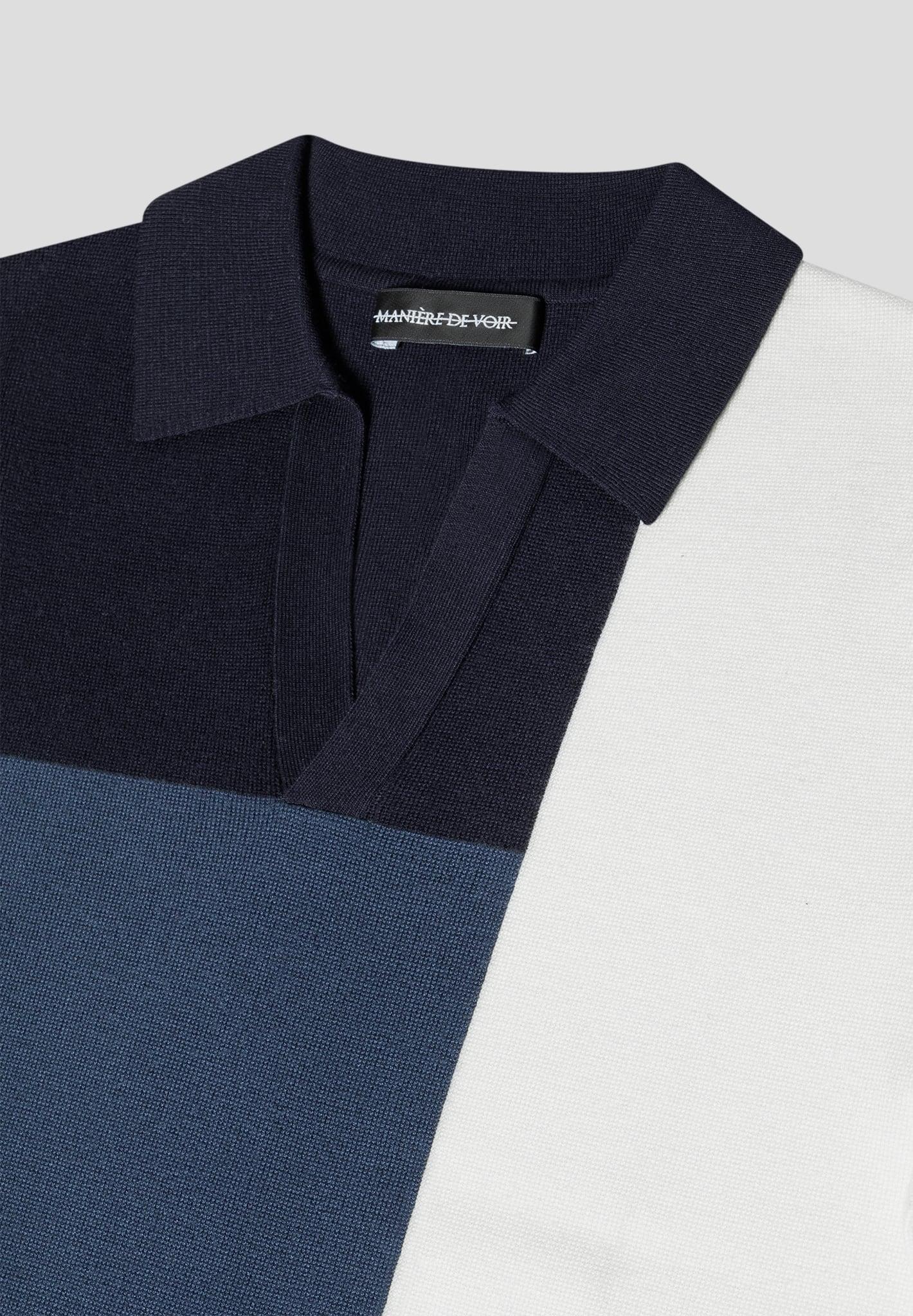 Colour Block Knit Revere Polo Top - Navy/Steel Blue Male Product Image