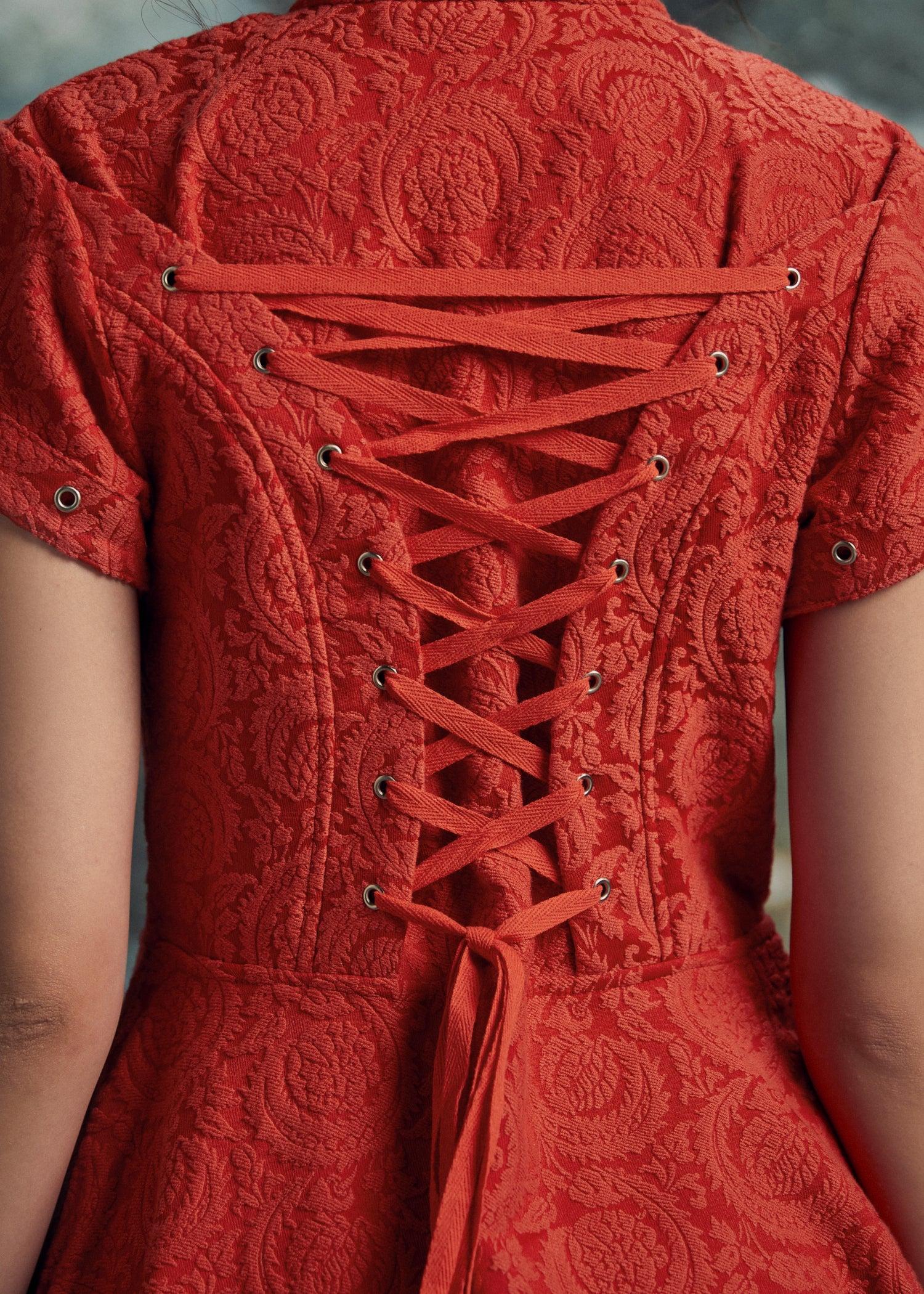 Red Jacquard Battalion Swing Dress Product Image