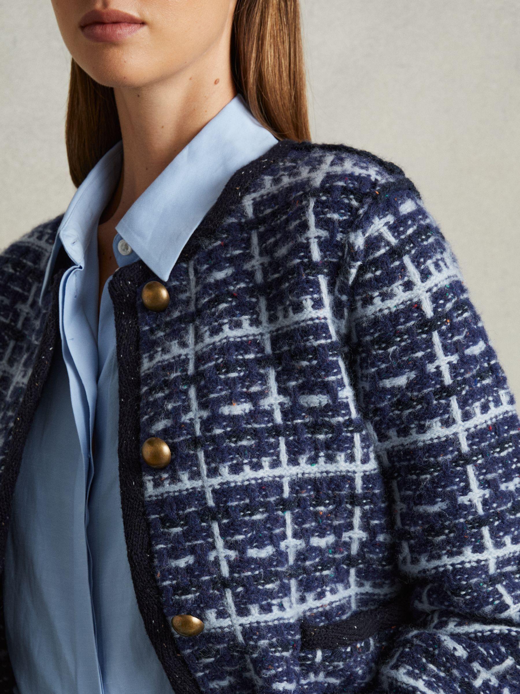 Tweed-Effect Cardigan with Merino in Blue Product Image