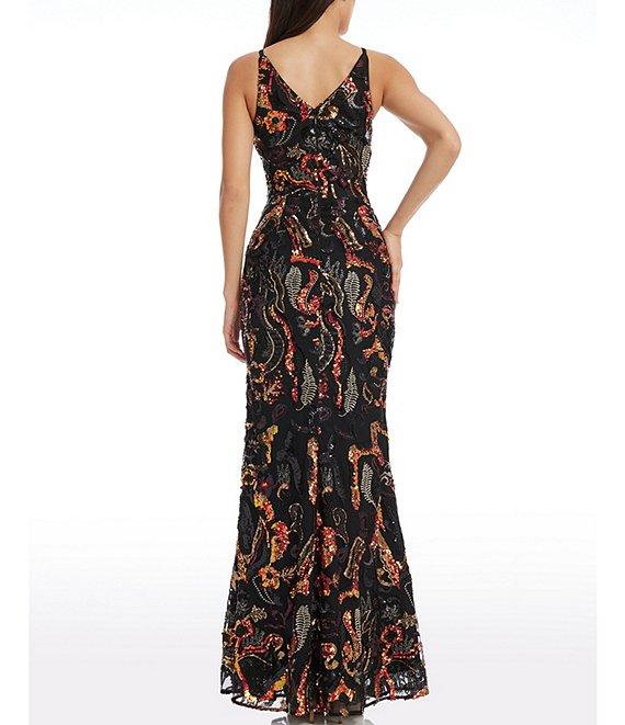Dress the Population Sharon Abstract Sequin Print V-Neck Sleeveless Mermaid Gown Product Image