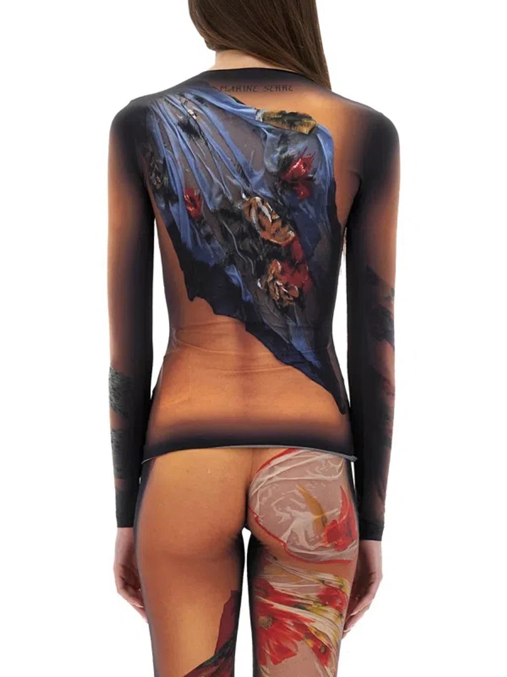 MARINE SERRE Multicolor Long Dress With All-over Graphic Print In Tech Fabric Woman In Beige Product Image