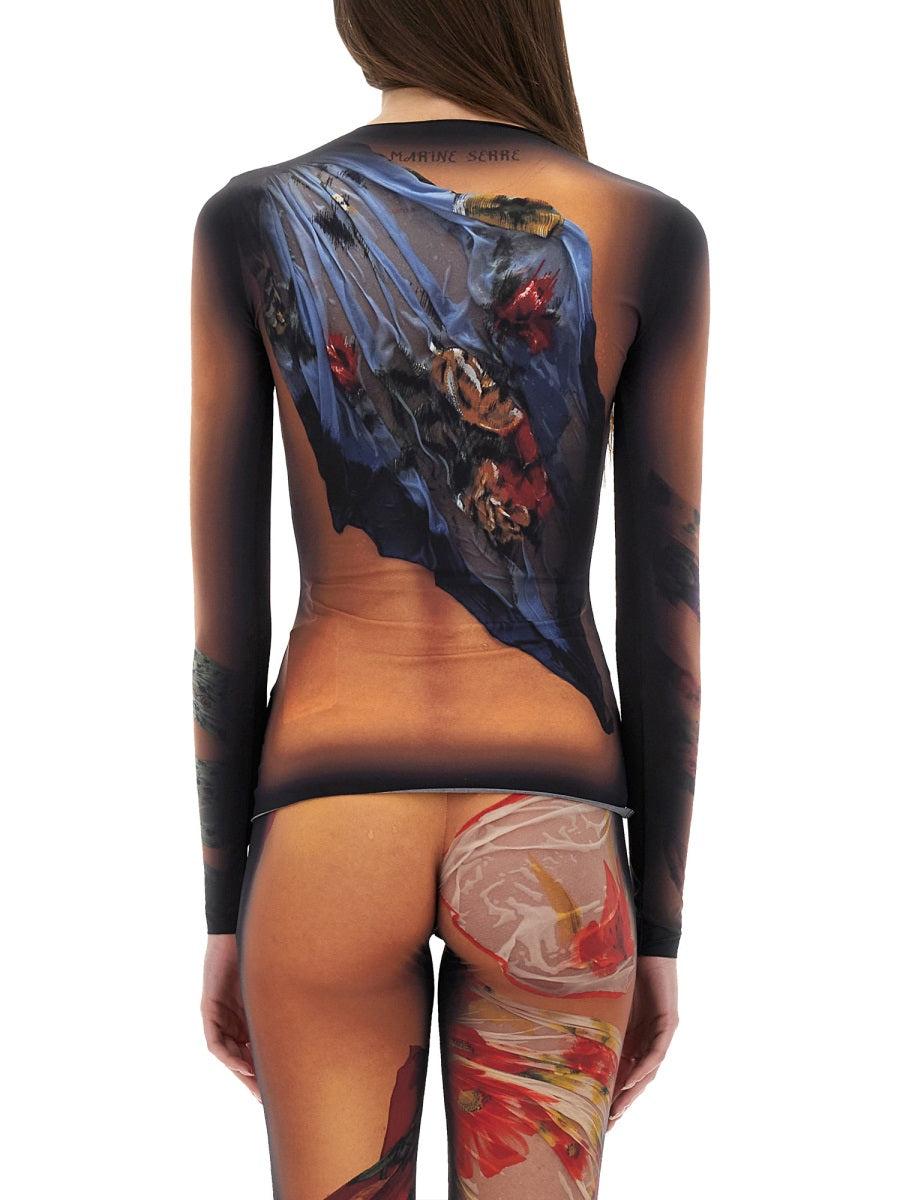 MARINE SERRE Multicolor Long Dress With All-over Graphic Print In Tech Fabric Woman In Beige Product Image