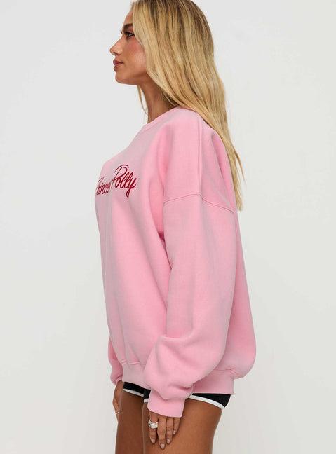 Princess Polly Classic Crew Neck Sweatshirt Bubble Text Pink Product Image