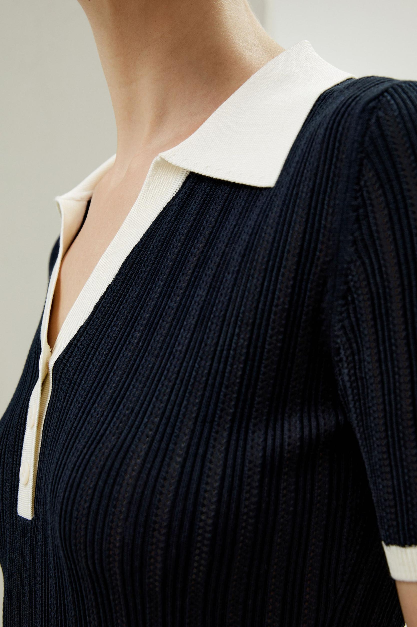 V Neck Ribbed Silk Knit Top Product Image