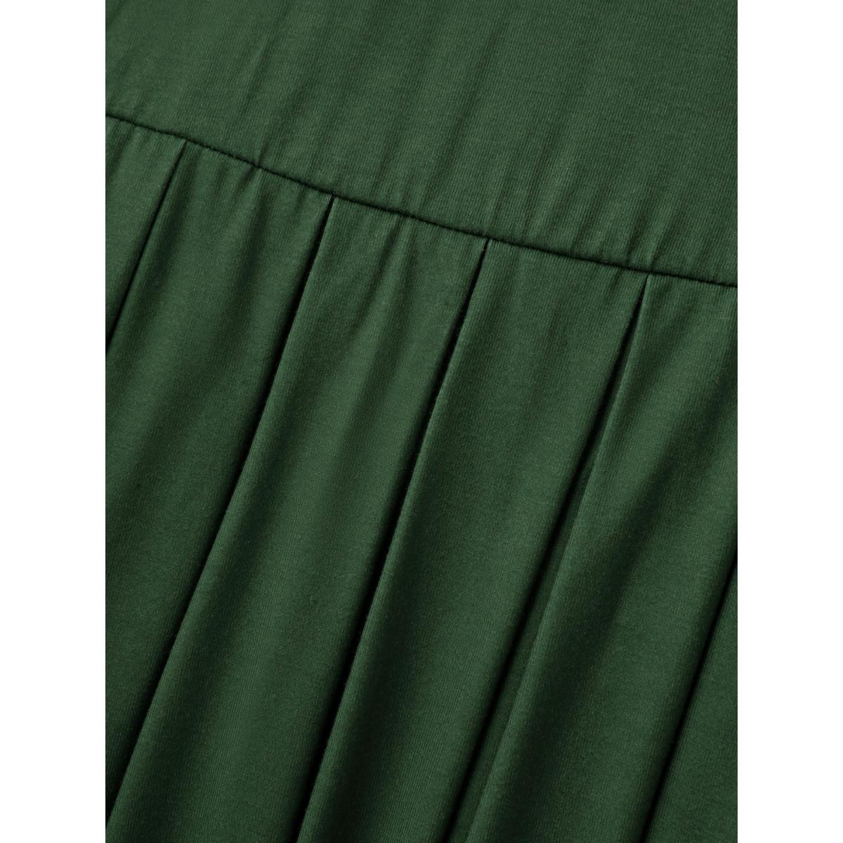 Plus Size Floral Hem Print Cinched-Waist Midi Dress Moss Women Round Neck Sleeveless Curvy BloomChic 10/M Product Image