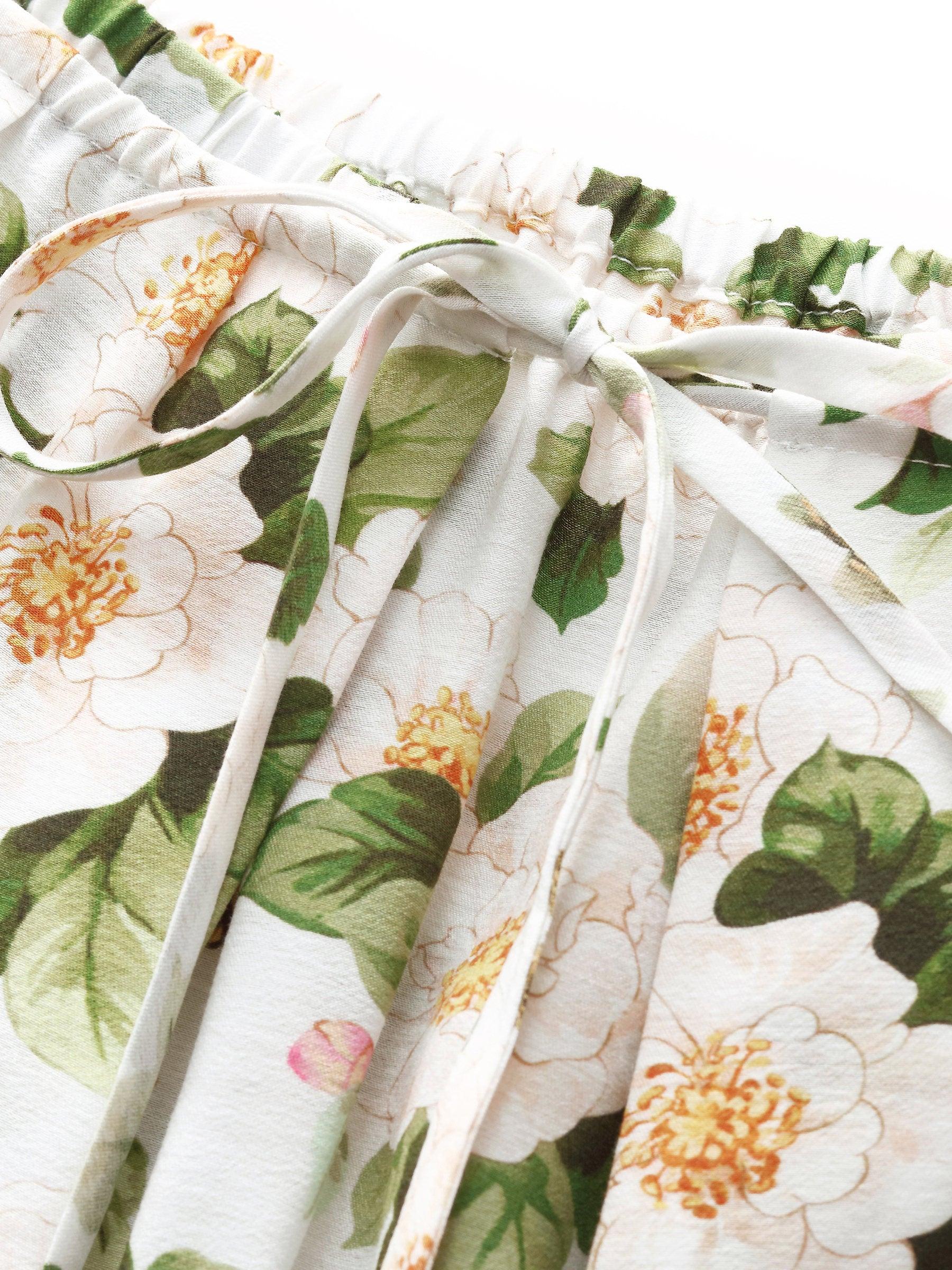 Acetate Blend Floral Print Adjustable Drawstring Neckline Women Maxi Dress Product Image