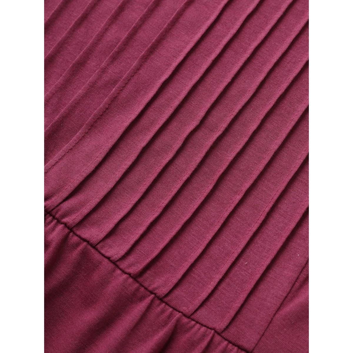 Plus Size Supersoft Essentials Plain Pleated Patchwork Ruffle Hem Dress RedViolet Women Casual Non Round Neck Short sleeve Curvy Midi Dress BloomChic 14-16/1X Product Image