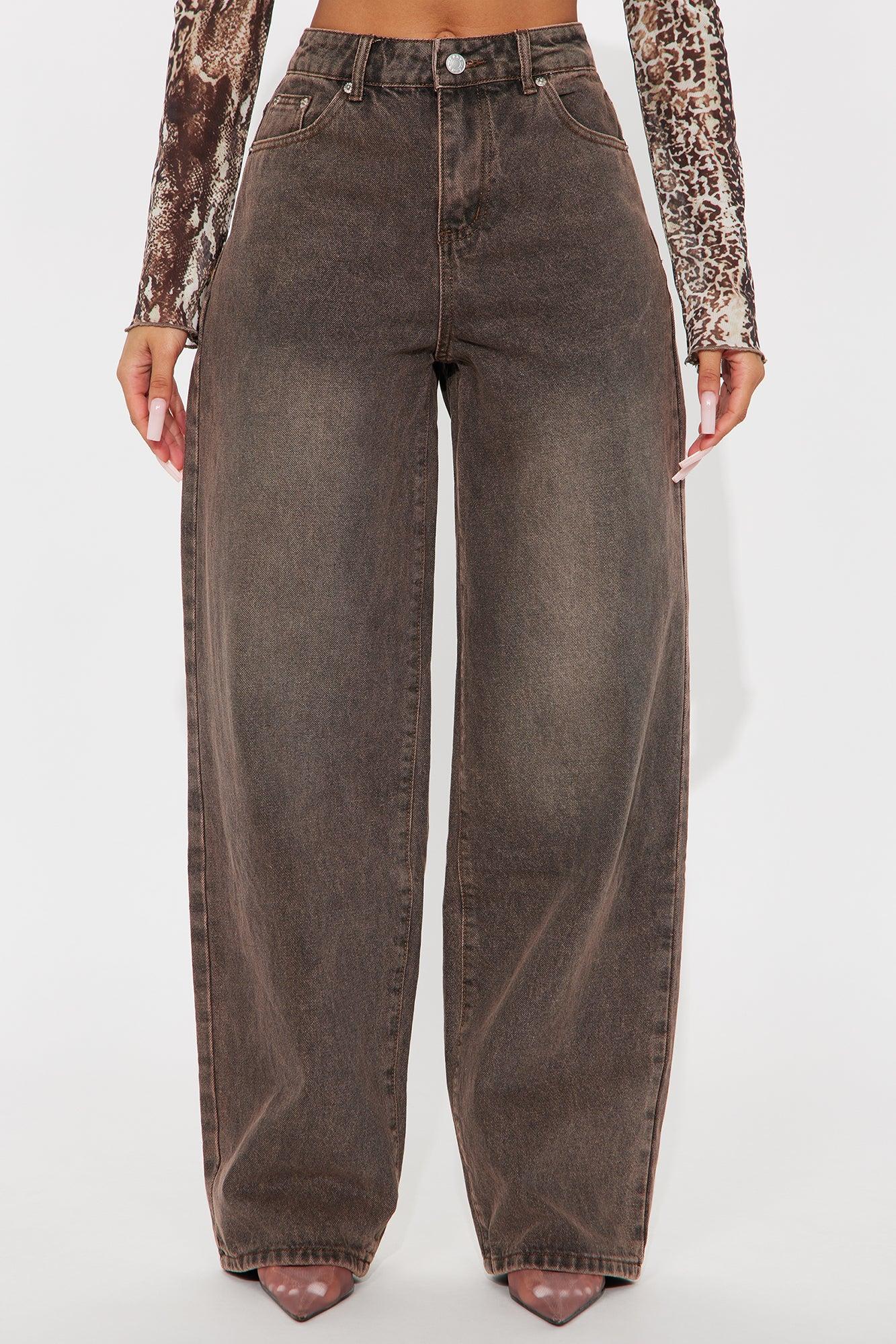 Look At You Go Non Stretch Wide Leg Jeans - Brown Female Product Image