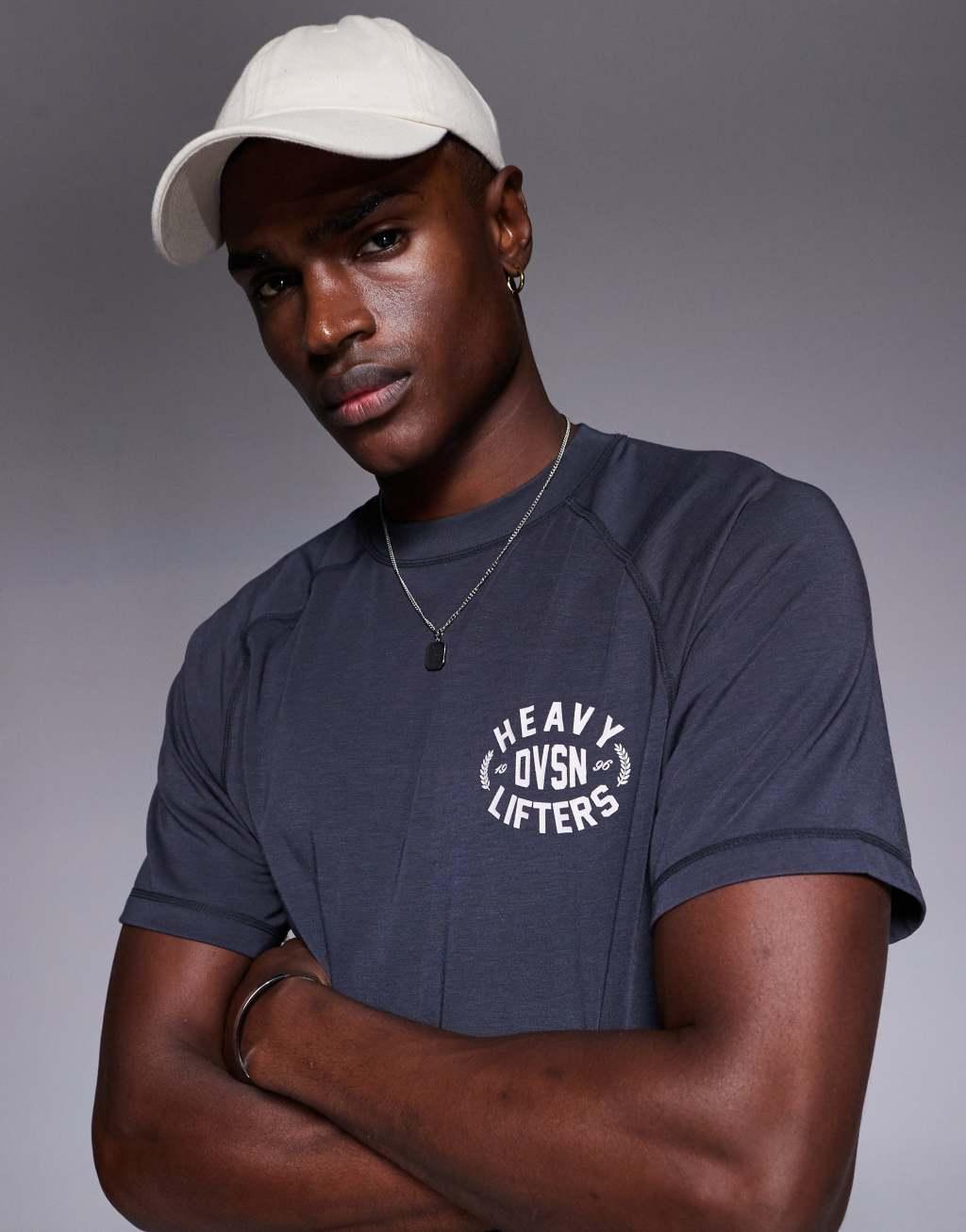 4505 quick dry performance jersey chest graphic oversized training t-shirt in charcoal  Product Image