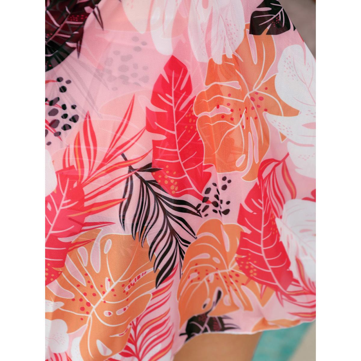 Plus Size Tropical Print Crossover Front Flutter Swim Dress Women's Swimwear Multicolor Vacation Bodycon V-neck High stretch Curve Swim Dresses BloomChic 12/L Product Image