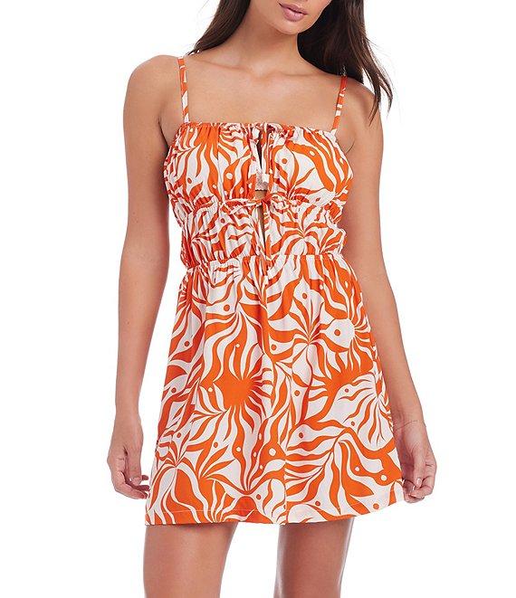 Sanctuary Sol Searcher Abstract Sun Print Square Neck Sleeveless Mini Dress Swim Cover-Up Product Image