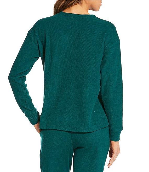 Jasmine & Ginger Solid Brushed Waffle Long Sleeve Henley Coordinating Sleep Top Product Image