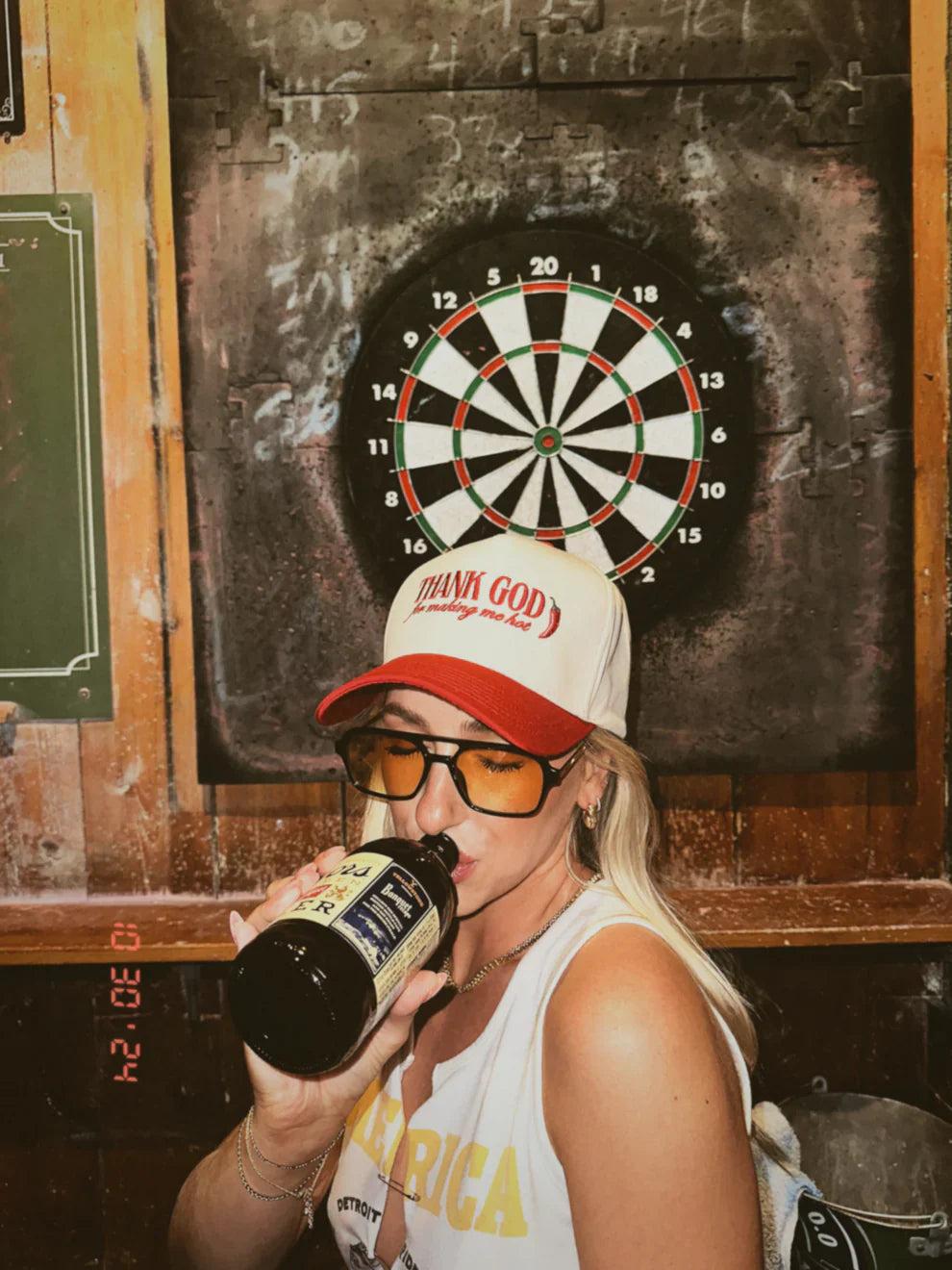 THANK GOD Baseball Hat | Red Natural Product Image