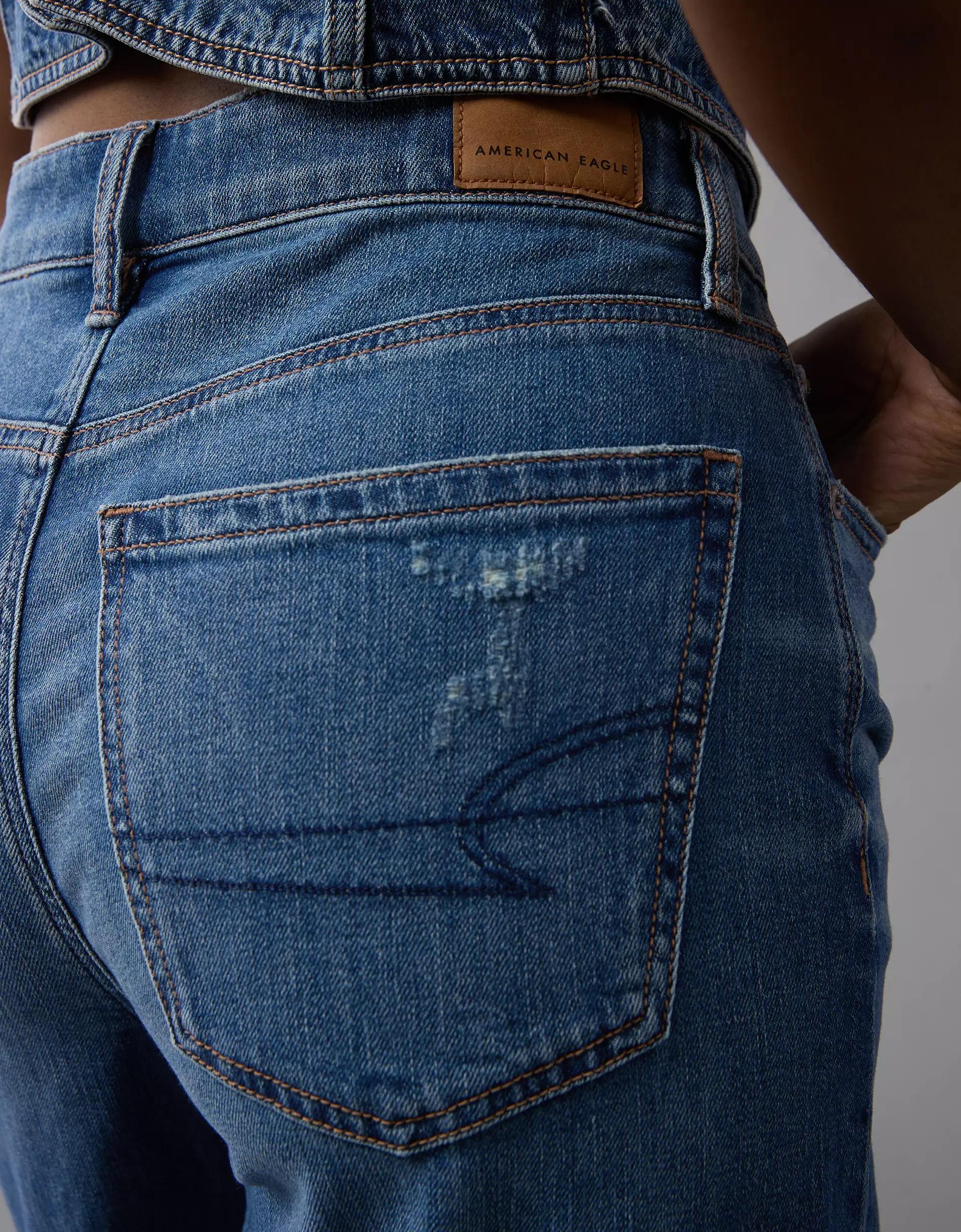 AE Dreamy Drape Stretch Ripped Super High-Waisted Baggy Wide-Leg Jean Product Image