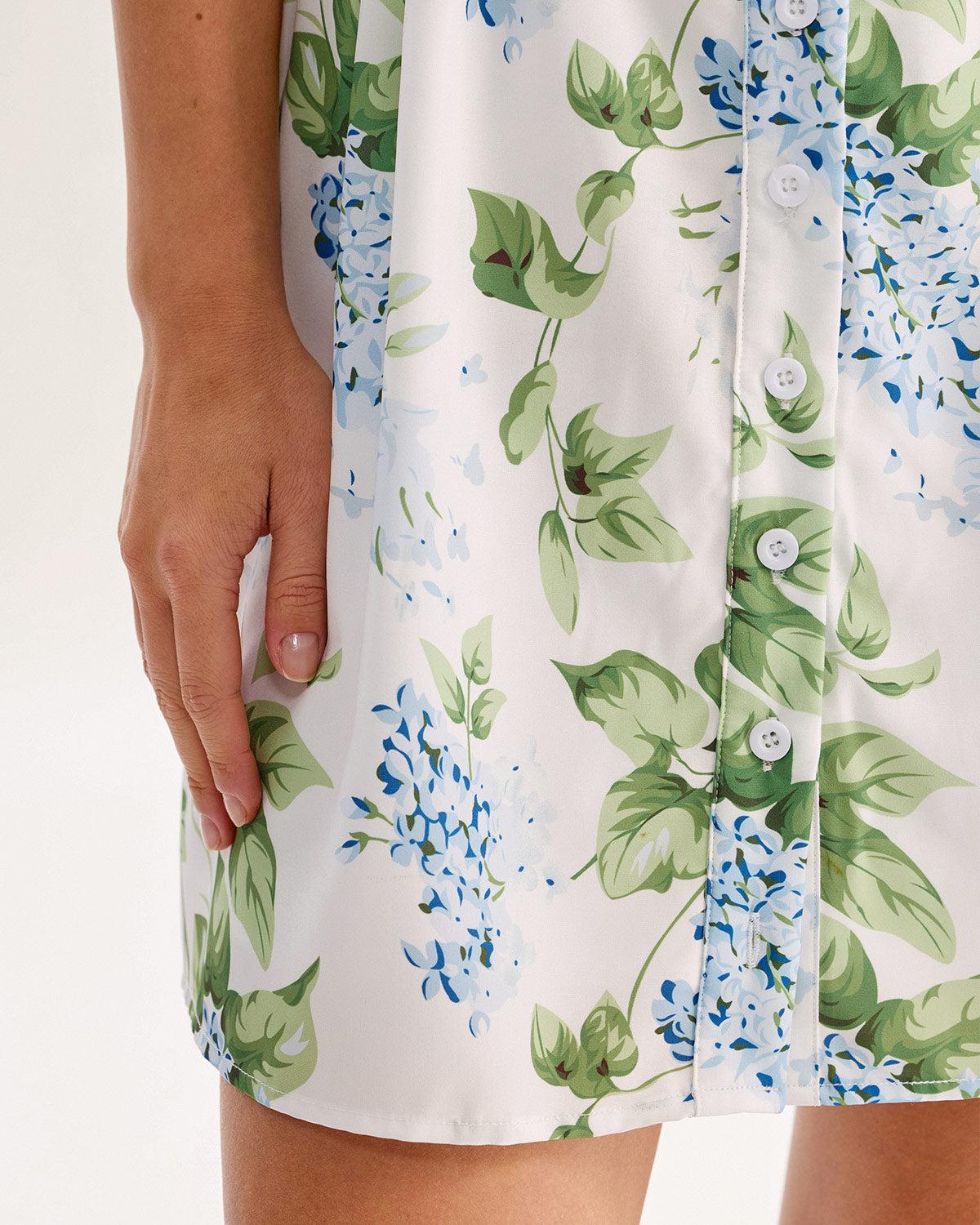 White Floral Square Neck Mini Dress Product Image