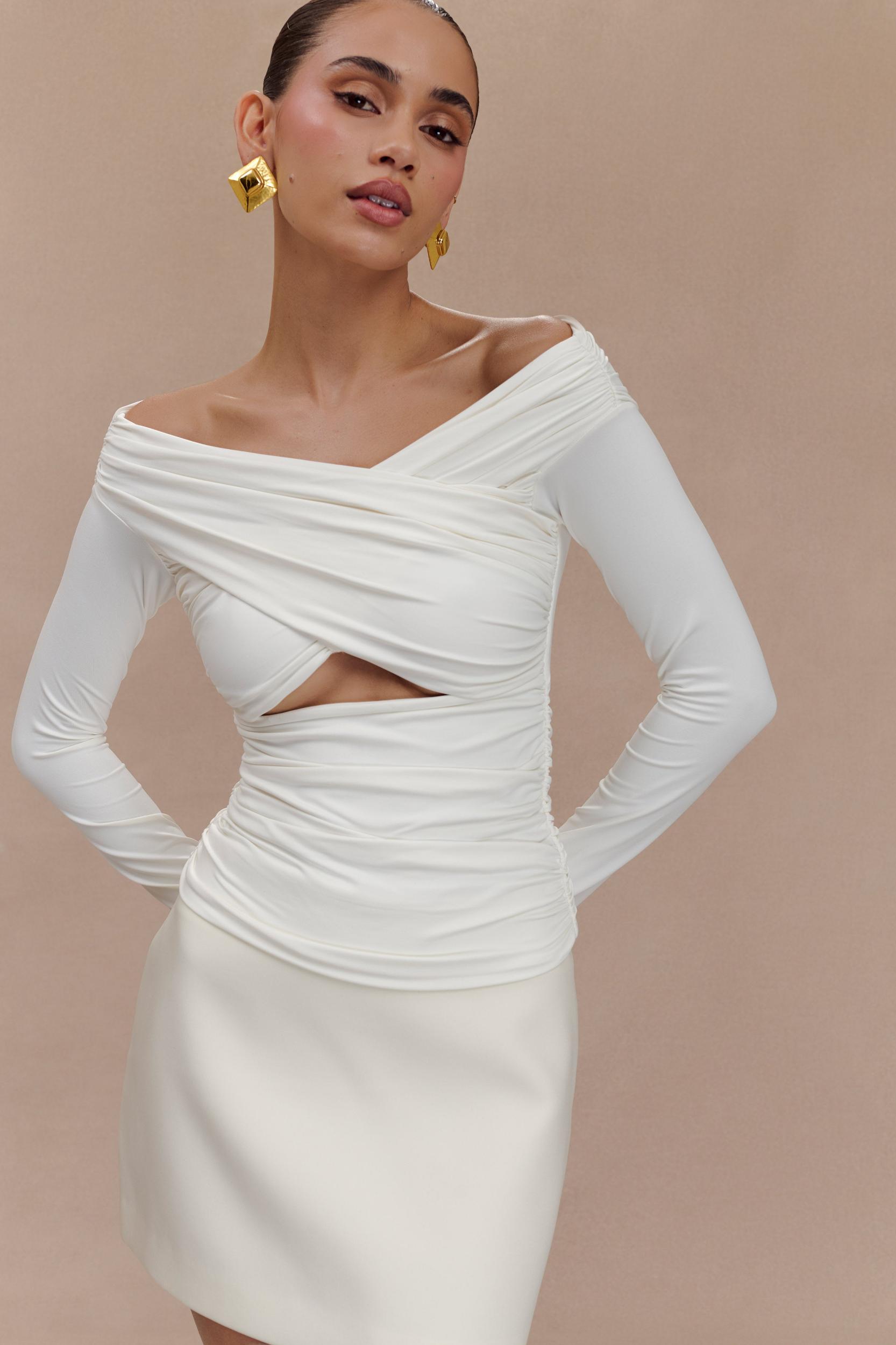 Jaden Off Shoulder Recycled Nylon Top - Ivory Product Image