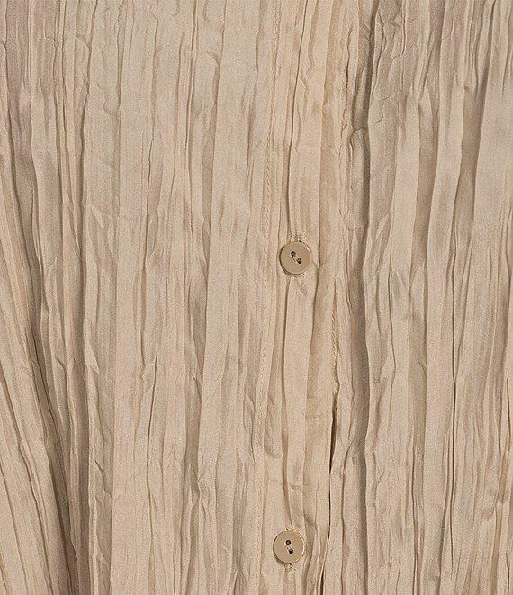 Eileen Fisher Plus Crinkle Silk Classic Collar Long Sleeve Button Down Shirt Product Image