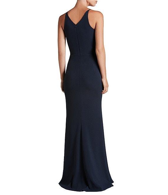 Dress the Population Iris Crepe Plunge V-Neck Thigh High Slit Sleeveless Gown Product Image