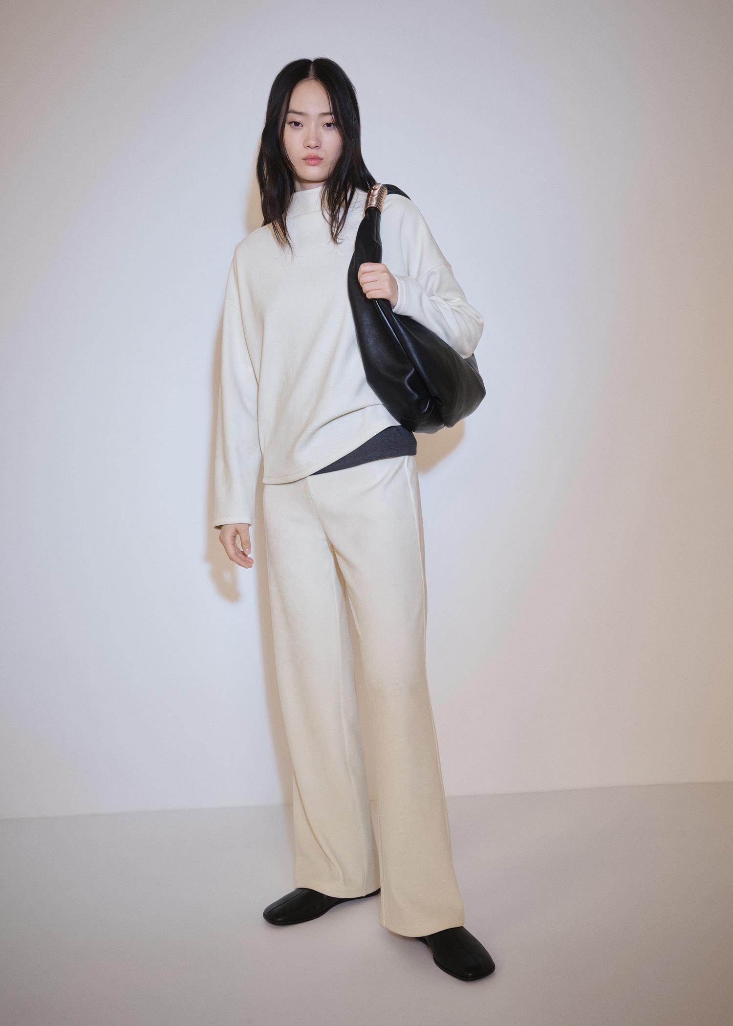 Corduroy sweatshirt with perkins neck - Women | MANGO USA Product Image