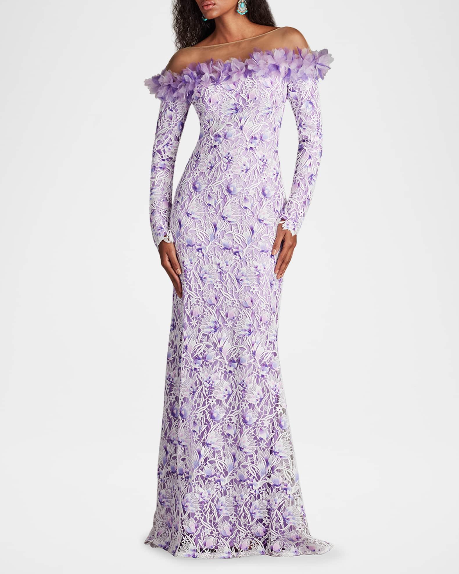 Off-Shoulder Illusion Floral Lace Gown Product Image