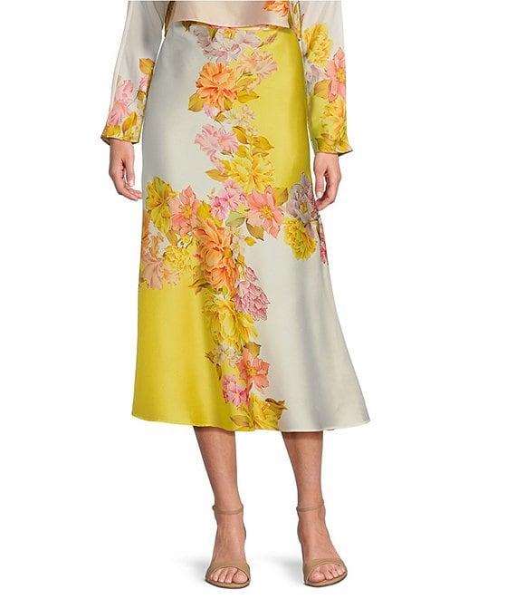 Antonio Melani Coordinating Blakely Satin Floral Midi Skirt Product Image