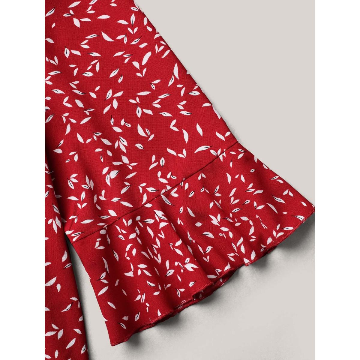 Plus Size Raspberry Toothpick Pleat Floral Notched Collar Shirt Women Elegant Elbow-length sleeve Notched collar Everyday Blouses BloomChic 10/M Product Image