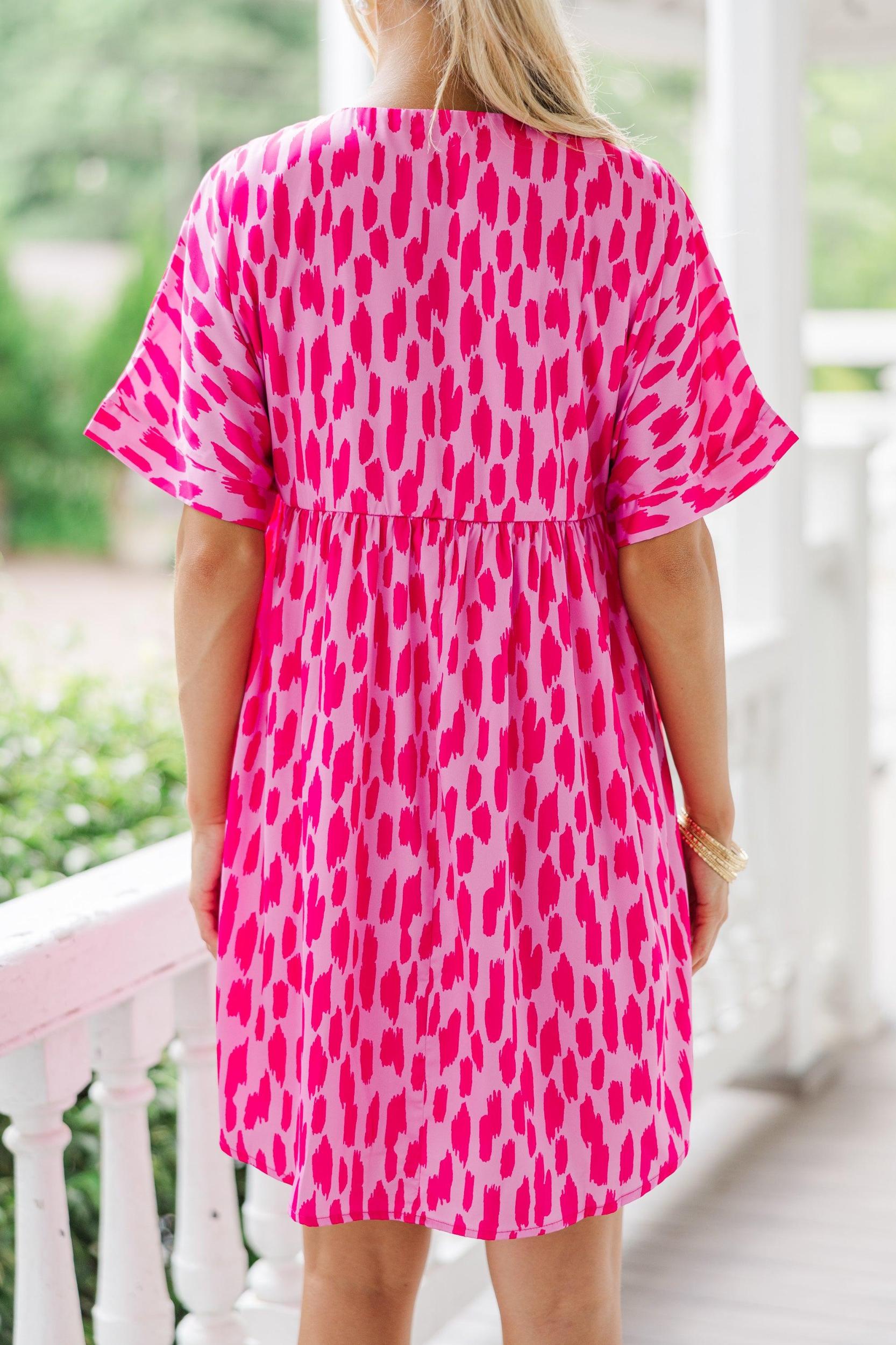 As Soon As Possible Hot Pink Spotted Babydoll Dress Female Product Image