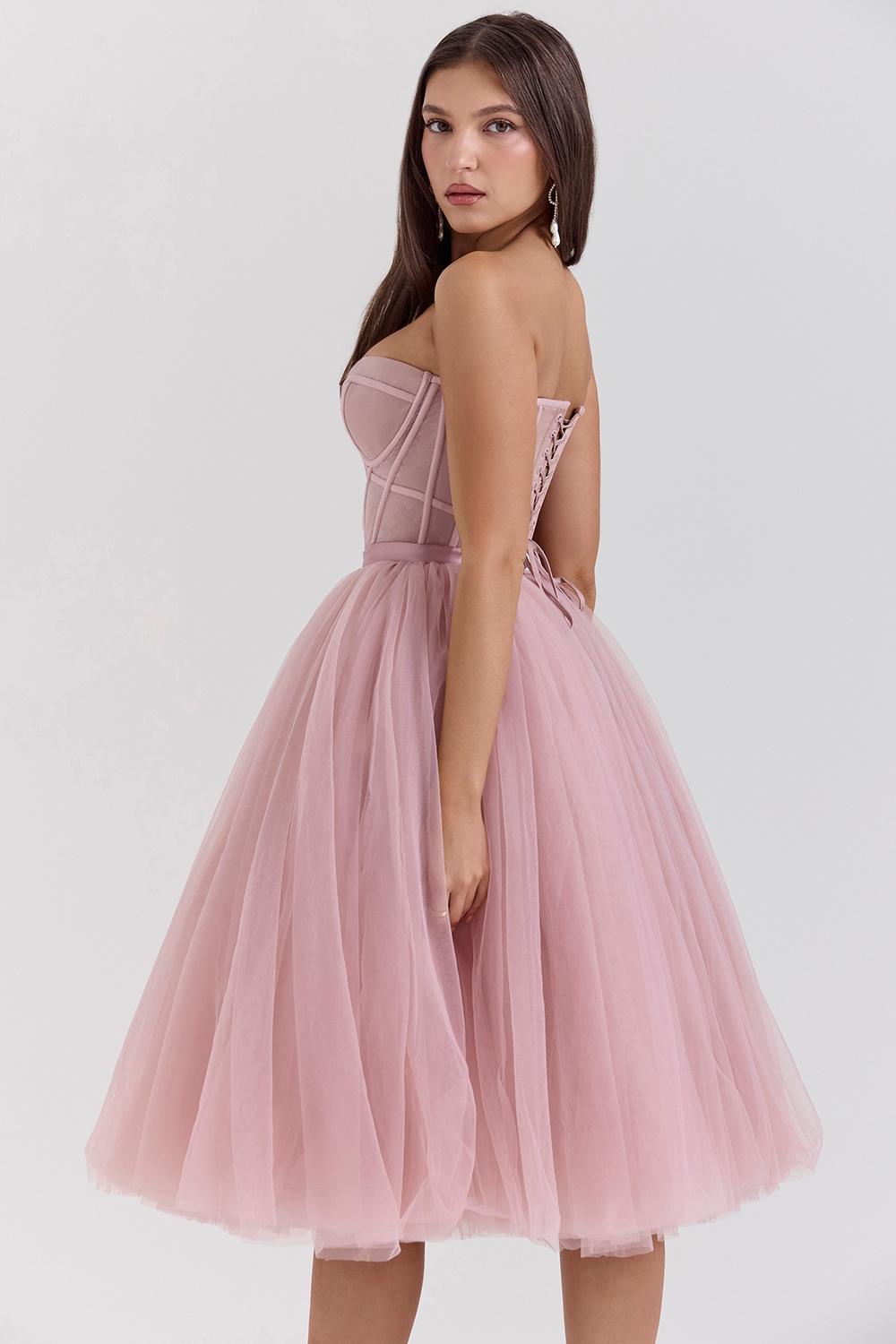 Darling  french rose tulle midi dress - sale Product Image