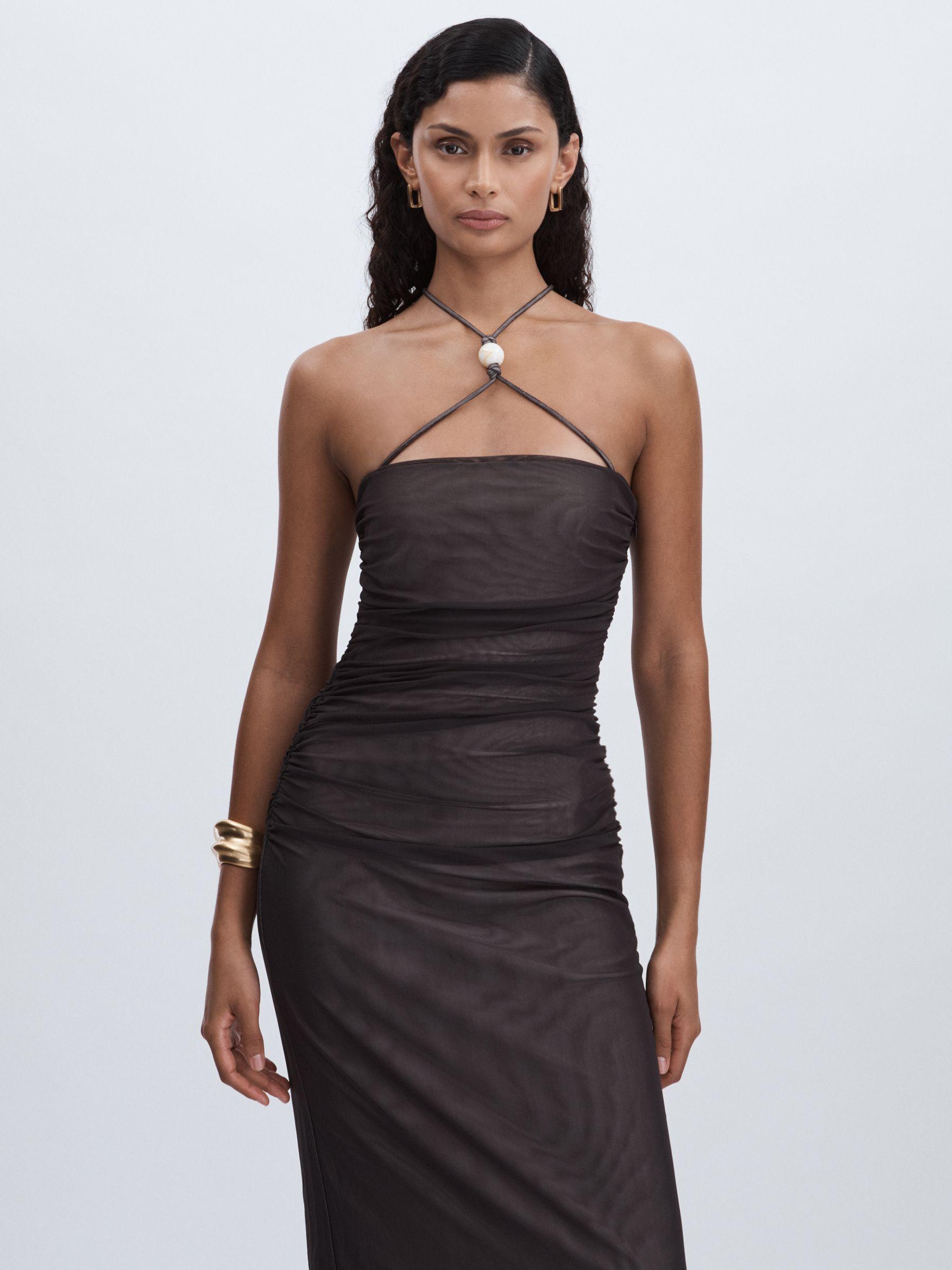 Significant Other Ruched Mesh Maxi Dress in Chocolate Product Image