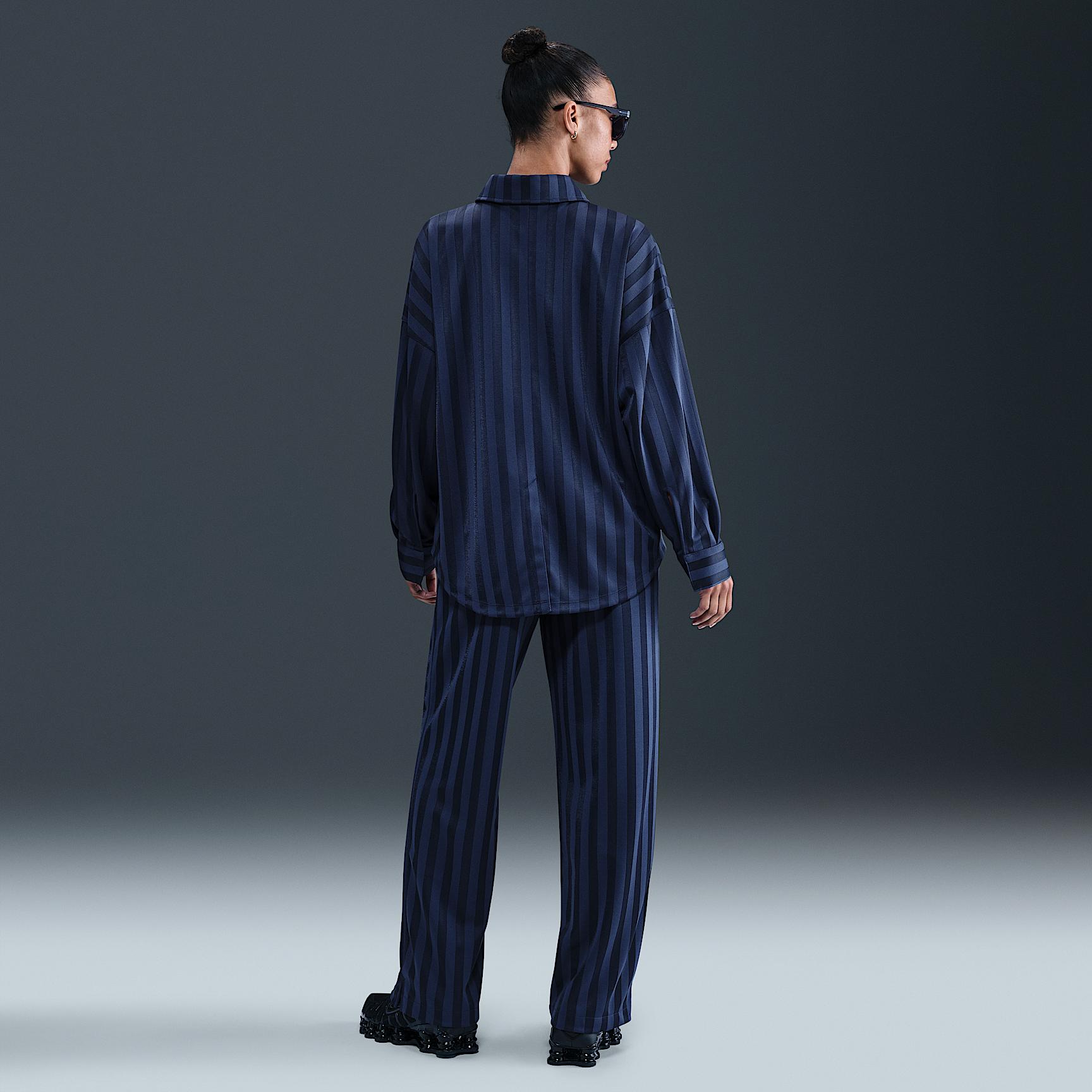 Womens Nike Sportswear Oversized Jacquard Striped Button-Down Shirt | HV1956-110 Product Image
