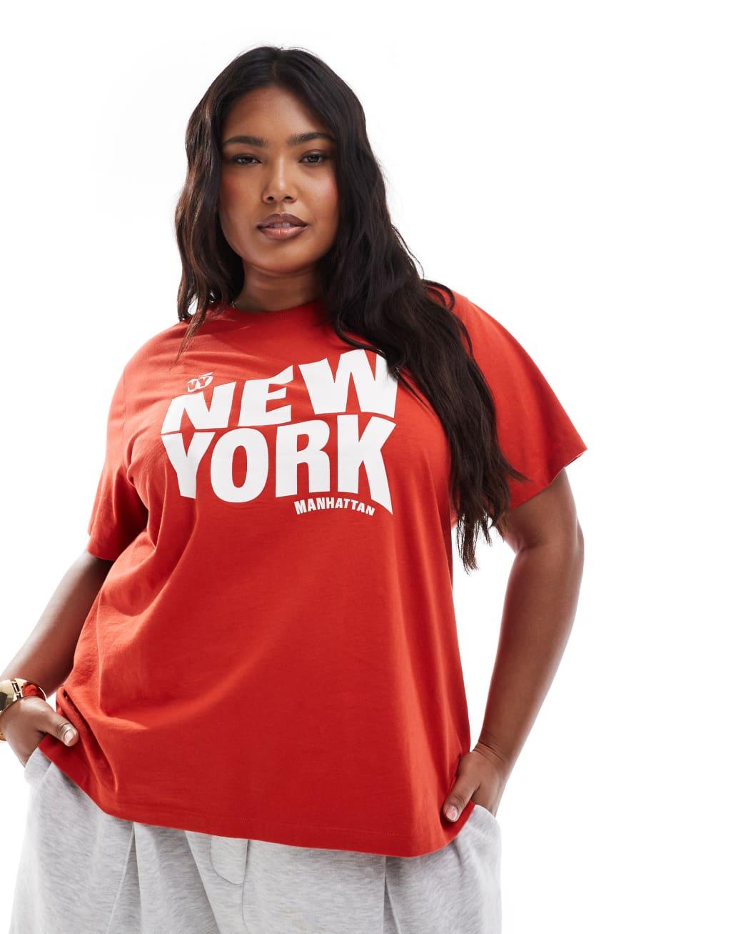 ASOS DESIGN Curve regular fit t-shirt with New York graphic in red Product Image